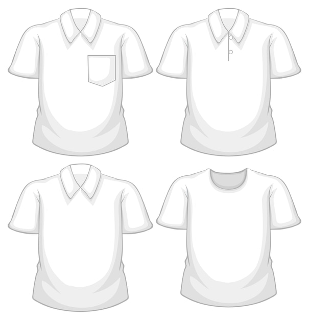 Vector gratuito conjunto de diferentes camisas blancas aislado sobre fondo blanco.