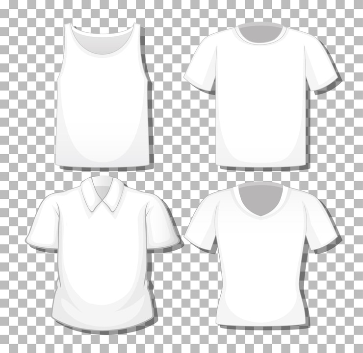 Vector gratuito conjunto de diferentes camisas blancas aislado sobre fondo blanco.