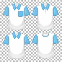 Vector gratuito conjunto de diferentes camisetas con mangas azules aisladas sobre fondo transparente