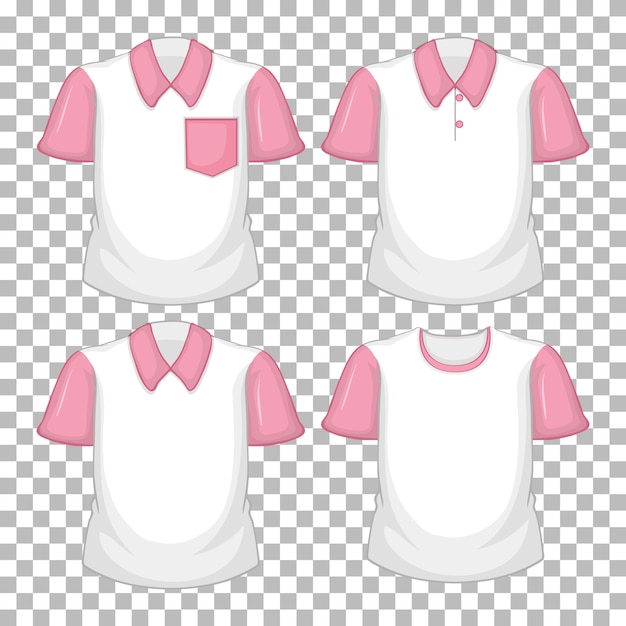 Conjunto de diferentes camisetas con mangas rosas aisladas