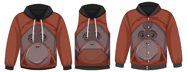 Vector gratuito conjunto de diferentes chaquetas con plantilla de orangután.