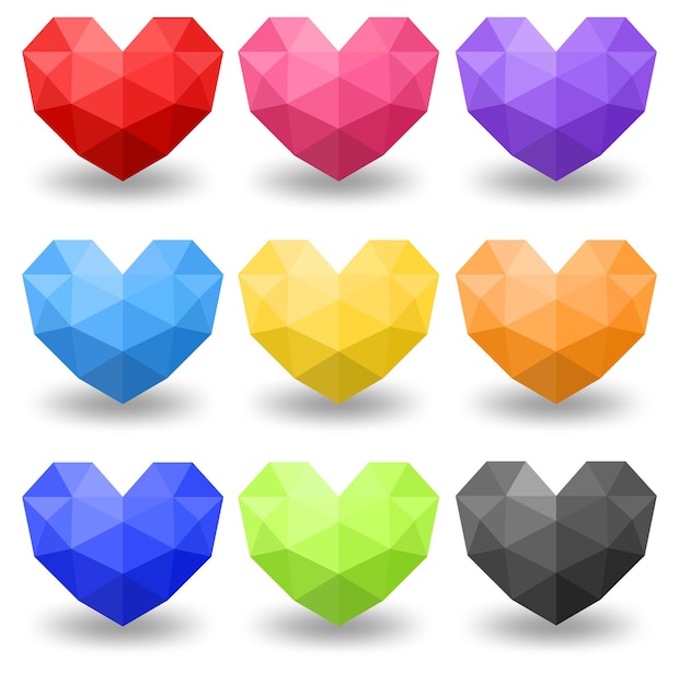 Vector gratuito conjunto de diferentes colores de corazón geométrico.