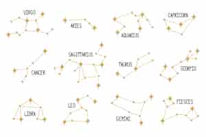 Vector gratuito conjunto de diferentes constelaciones del zodíaco.