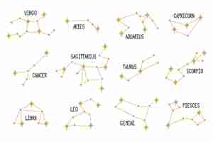 Vector gratuito conjunto de diferentes constelaciones del zodíaco.