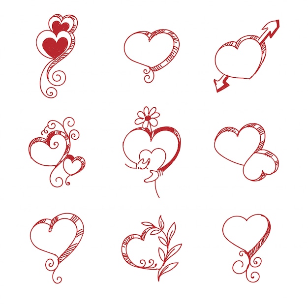 Vector gratuito conjunto de diferentes corazones rojos diseño de escenografía