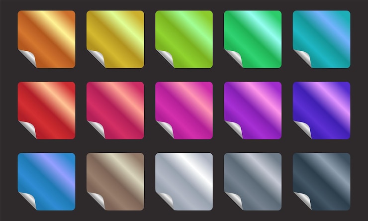 Vector gratuito conjunto de diferentes degradados metálicos.