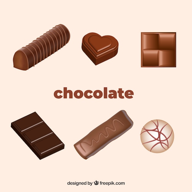 Vector gratuito conjunto de diferentes dulces de chocolate