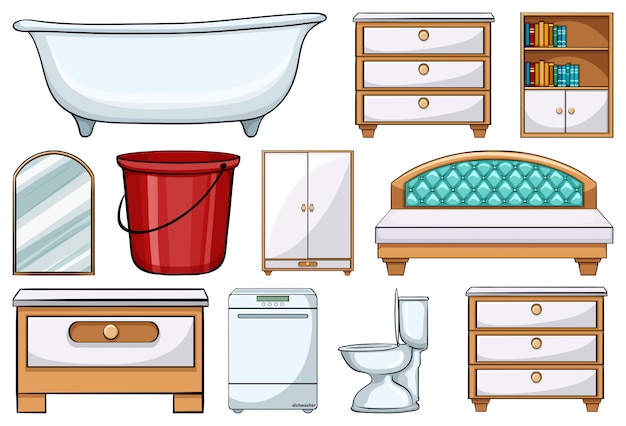 Conjunto de diferentes elementos de mobiliario.