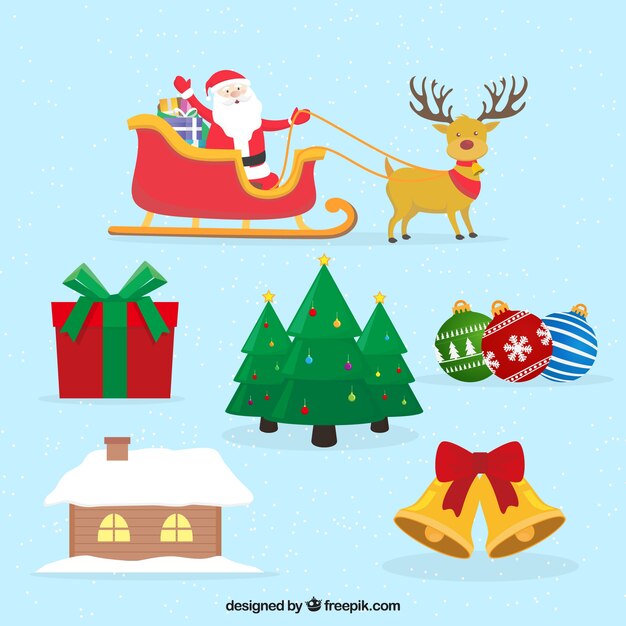 Conjunto de diferentes elementos de navidad