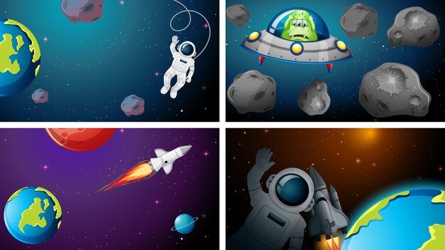Conjunto de diferentes escenas de espacio de fondo.