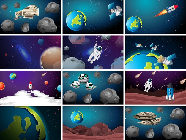 Conjunto de diferentes escenas de espacio de fondo.