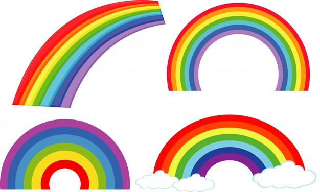 Conjunto de diferentes formas de arco iris en blanco