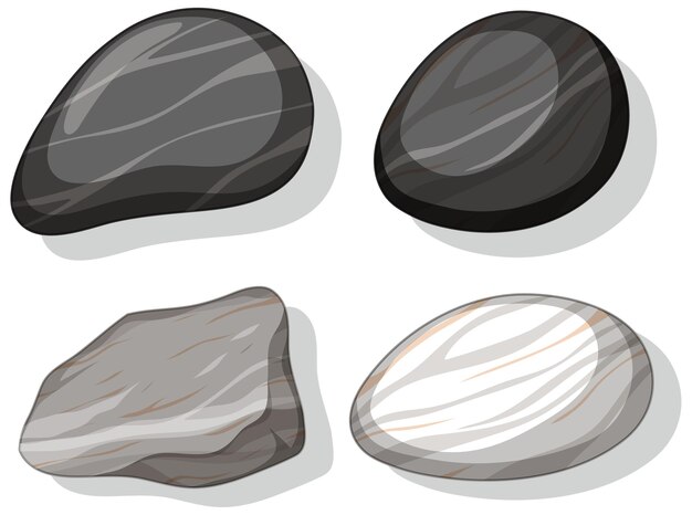 Conjunto de diferentes formas de piedras aislado sobre fondo blanco.