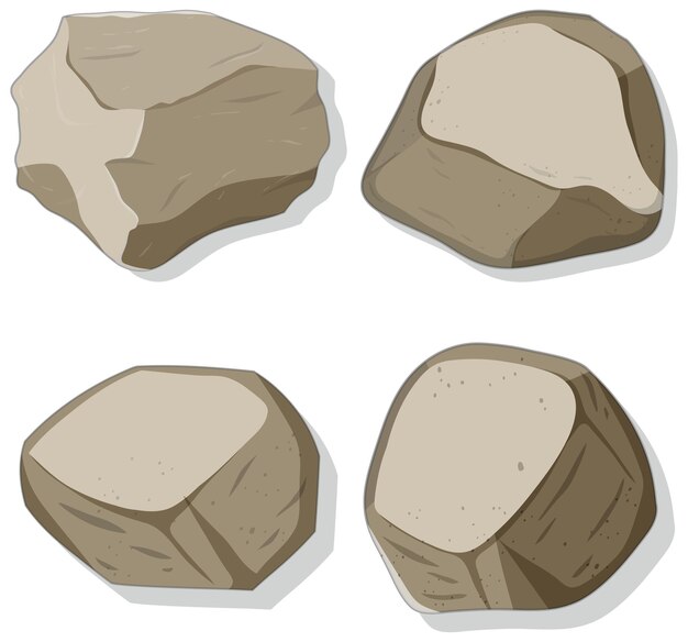 Conjunto de diferentes formas de piedras aislado sobre fondo blanco.