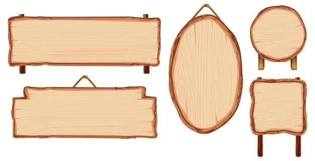 Conjunto de diferentes letreros de madera.