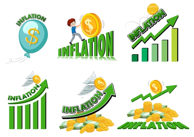 Conjunto de diferentes logotipos y símbolos de inflación