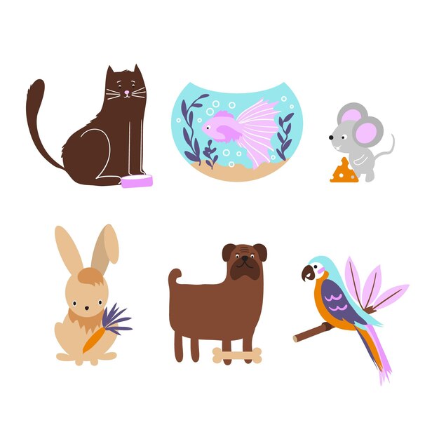 Conjunto de diferentes mascotas