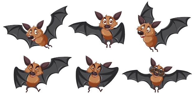 Vector gratuito conjunto de diferentes murciélagos lindos en estilo de dibujos animados