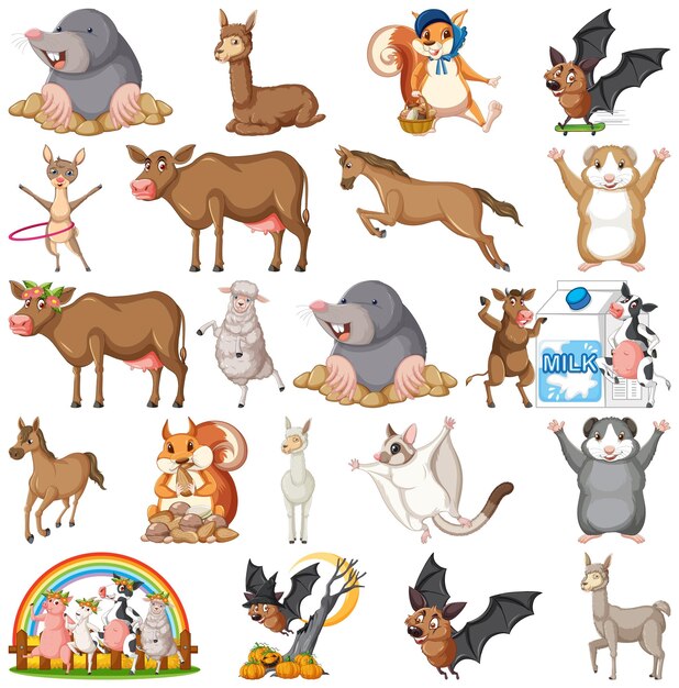 Vector gratuito conjunto de diferentes niños de animales.