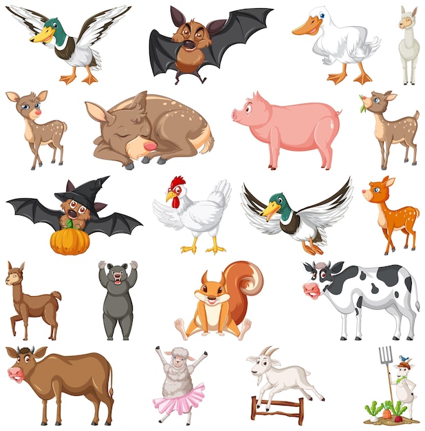 Vector gratuito conjunto de diferentes niños de animales.