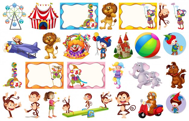 Conjunto de diferentes objetos de circo.
