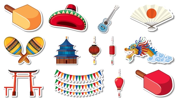 Conjunto de diferentes objetos tradicionales.