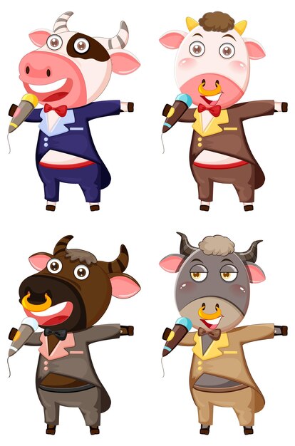 Conjunto de diferentes personajes de dibujos animados de vaca linda