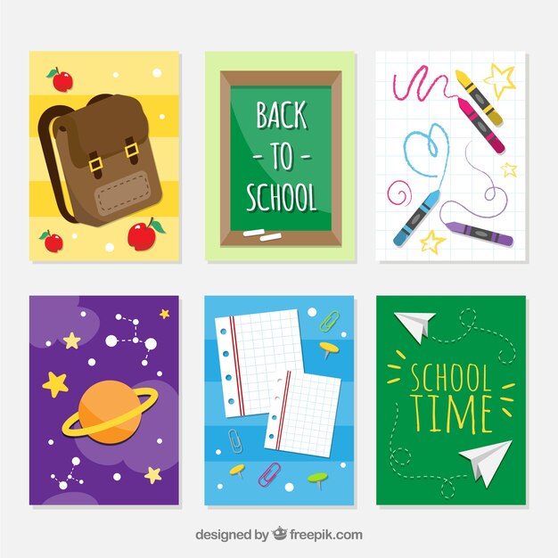 Conjunto de diferentes tarjetas de vuelta al cole
