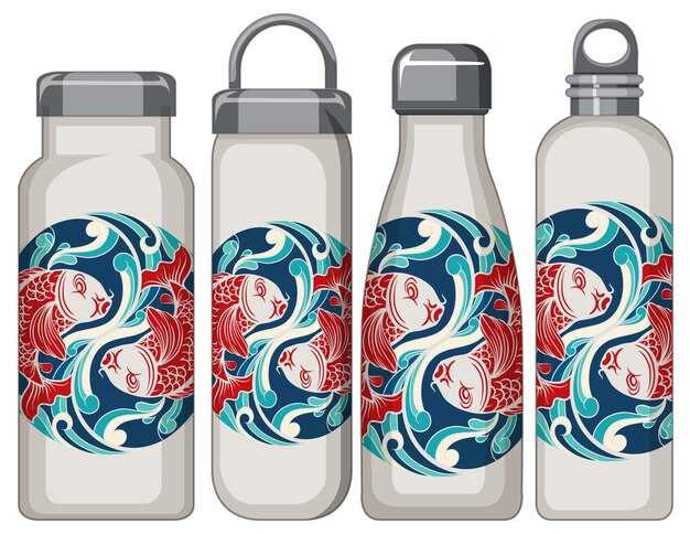 Conjunto de diferentes termos blancos patrón de carpa koi