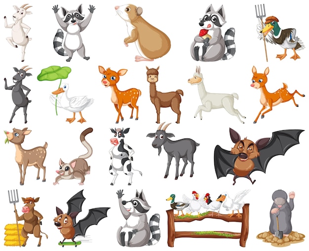 Conjunto de diferentes tipos de animales.