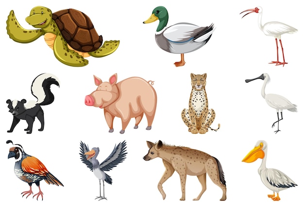 Vector gratuito conjunto de diferentes tipos de animales.