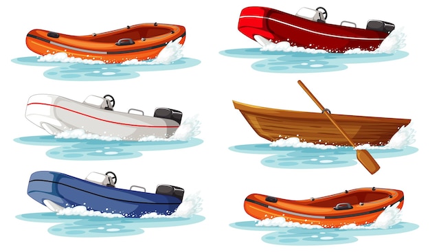 Vector gratuito conjunto de diferentes tipos de barcos y barcos aislados.