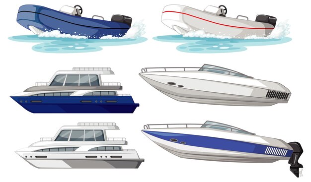 Conjunto de diferentes tipos de barcos y barcos aislados.