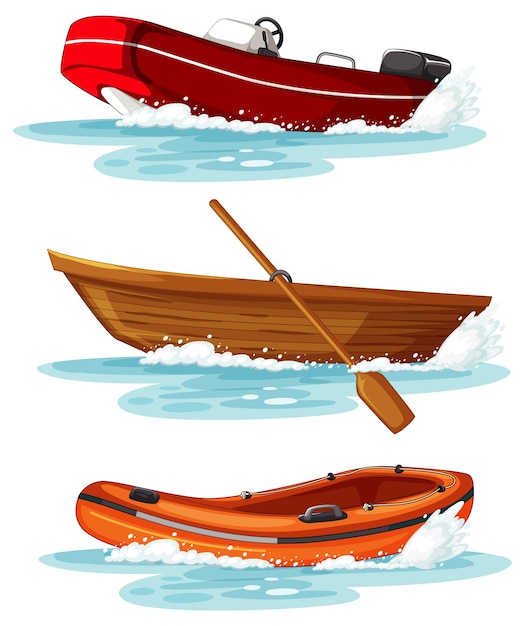 Conjunto de diferentes tipos de barcos y barcos aislados.