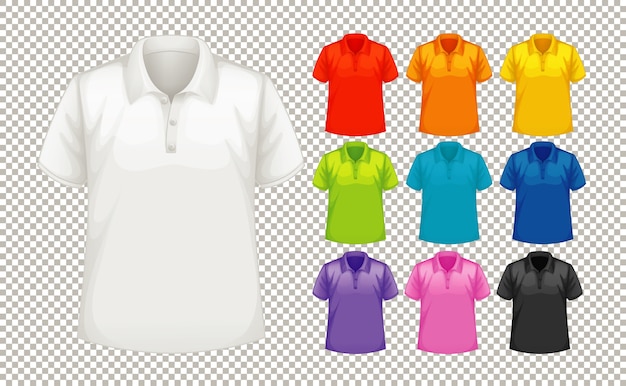 Conjunto de diferentes tipos de camisa en diferente color.