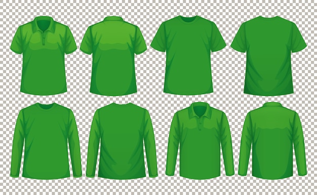 Conjunto de diferentes tipos de camiseta del mismo color.