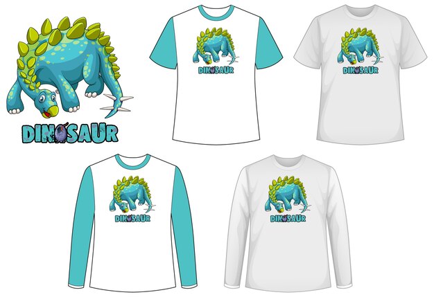 Conjunto de diferentes tipos de camiseta en tema dinosaurio con logo de dinosaurio