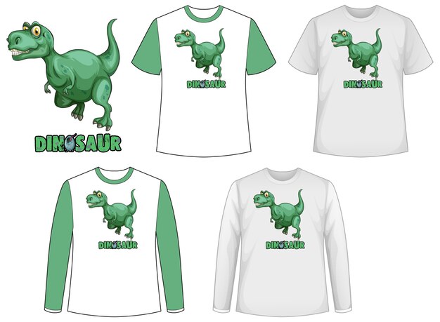 Conjunto de diferentes tipos de camiseta en tema dinosaurio con logo de dinosaurio