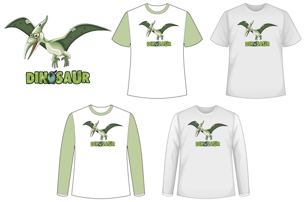 Conjunto de diferentes tipos de camiseta en tema dinosaurio con logo de dinosaurio