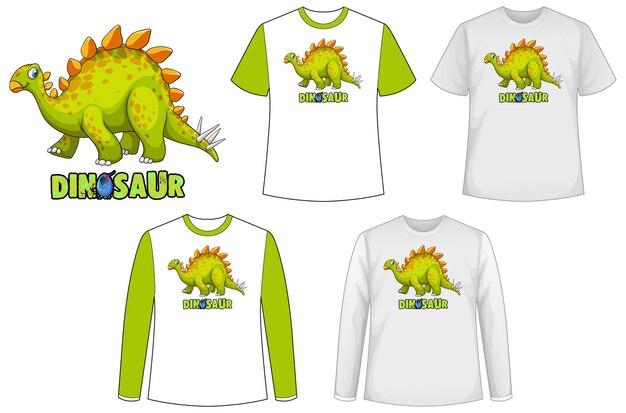 Conjunto de diferentes tipos de camiseta en tema dinosaurio con logo de dinosaurio