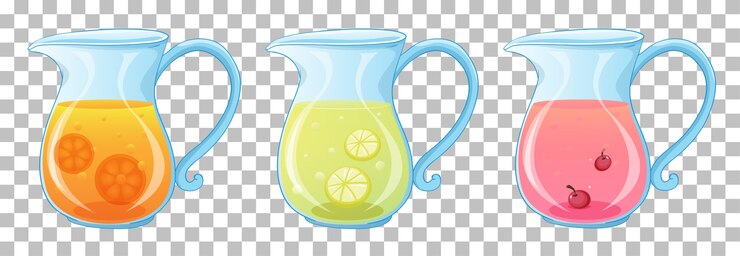 Vector gratuito conjunto de diferentes tipos de jugo de frutas en frascos aislados en transparente