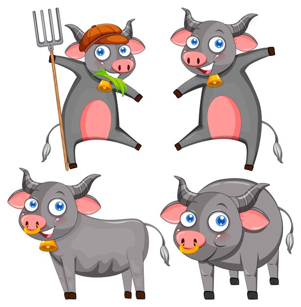 Conjunto de diferentes vacas grises