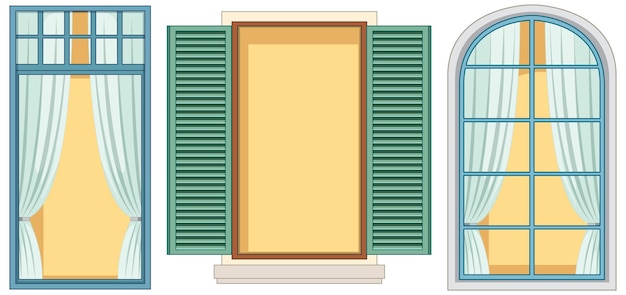 Vector gratuito conjunto de diferentes ventanas sobre fondo blanco.