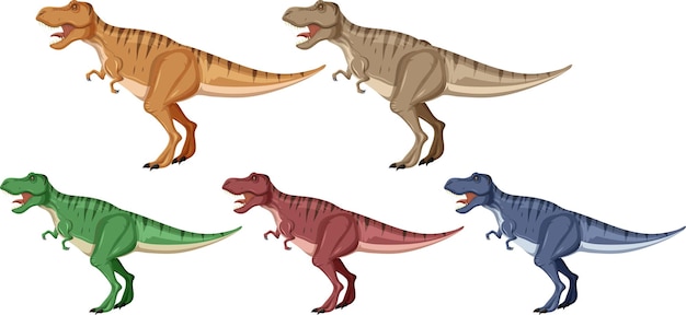 Vector gratuito un conjunto de dinosaurios tiranosaurio rex sobre fondo blanco.