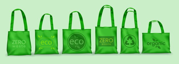 Conjunto de diseño de bolsas de asas realistas