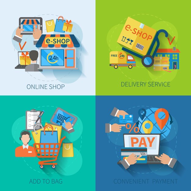 Conjunto de diseño de concepto de comercio electrónico de compras