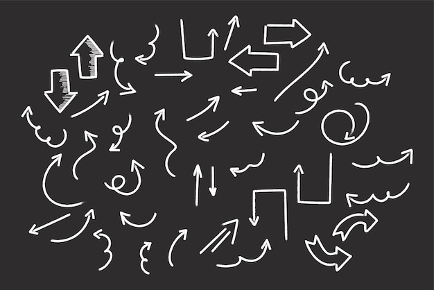 Conjunto de diseño de doodle de elemento de signo o símbolo de flecha dibujado a mano