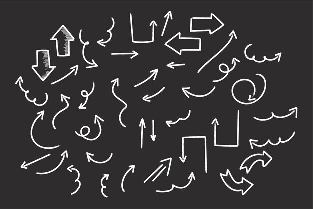 Conjunto de diseño de doodle de elemento de signo o símbolo de flecha dibujado a mano