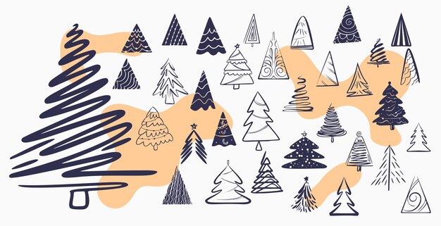 Conjunto de diseño de elementos de árbol de navidad dibujados a mano