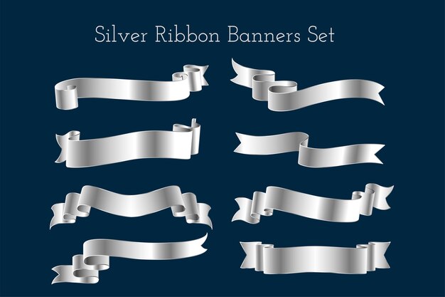 conjunto de diseño de estandarte de banda de cinta de plata aislada
